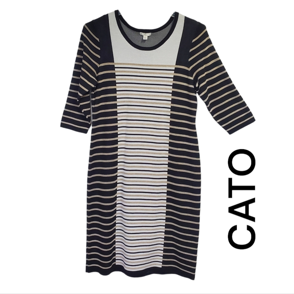 NWOT CATO Women's Fitted / Midi Dress 3/4 Sleeves Stripes Size L